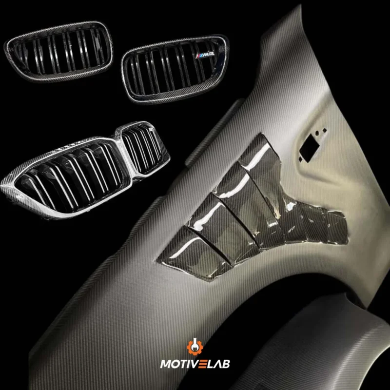 Body kit with vented wings and carbon fibre double-kidney grille for the BMW F87 M2/M2C