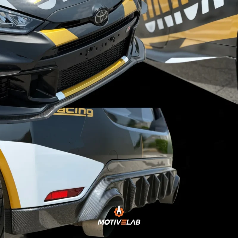 GR Yaris MK2 body kit with extractor, side skirts and carbon fibre front lip