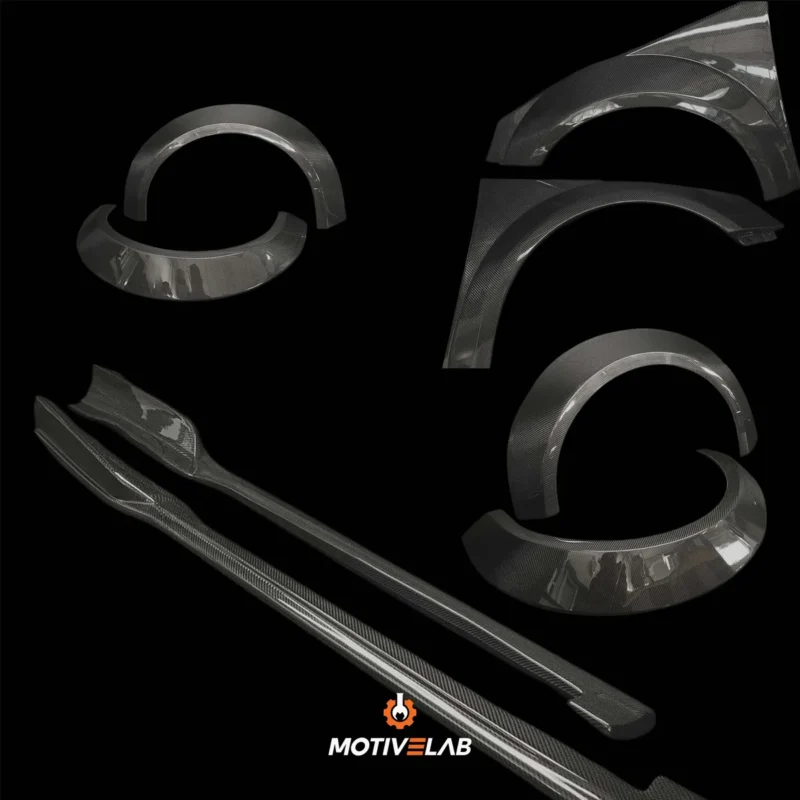 Body kit with side skirts, wide mudguards and wide carbon fibre wheel arches for the Audi TT / TTS / TT RS 8S