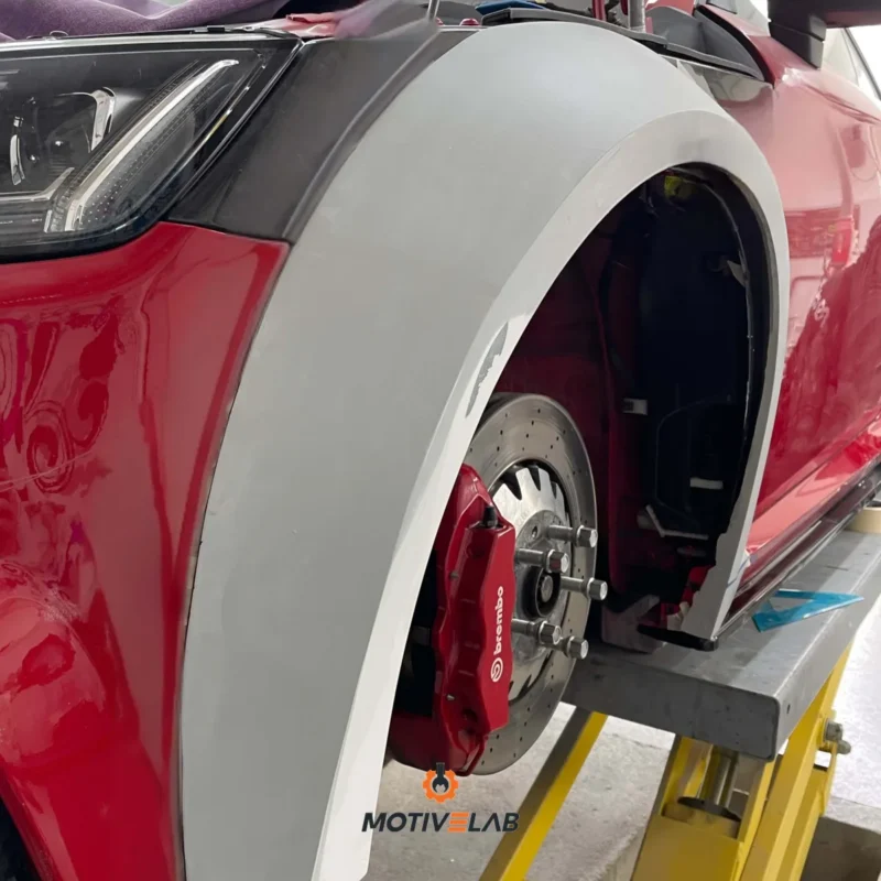Wide fibreglass wheel arches for the Audi TT 8S